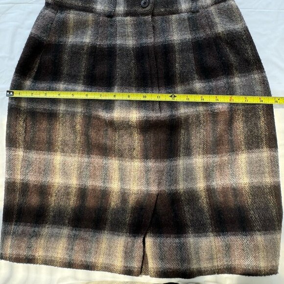 Vintage 90s Women Wool Blend Brown And Beige Plaid Skirt Full Lined Size 7 - Picture 11 of 11